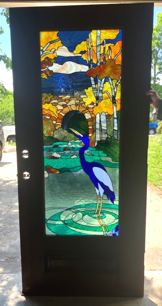 heron front door stained glass