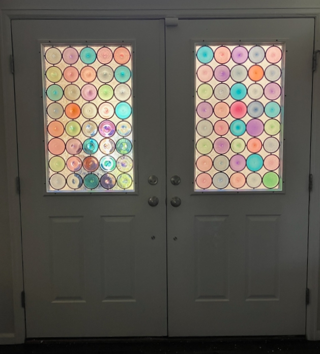 rondel stained glass windows in entry doors